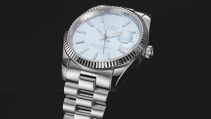 自動巻き腕時計 メンズ 40代 50代 オマージュウォッチ 機械式 手巻き付き アイスブルー CADISEN  40mm C8214